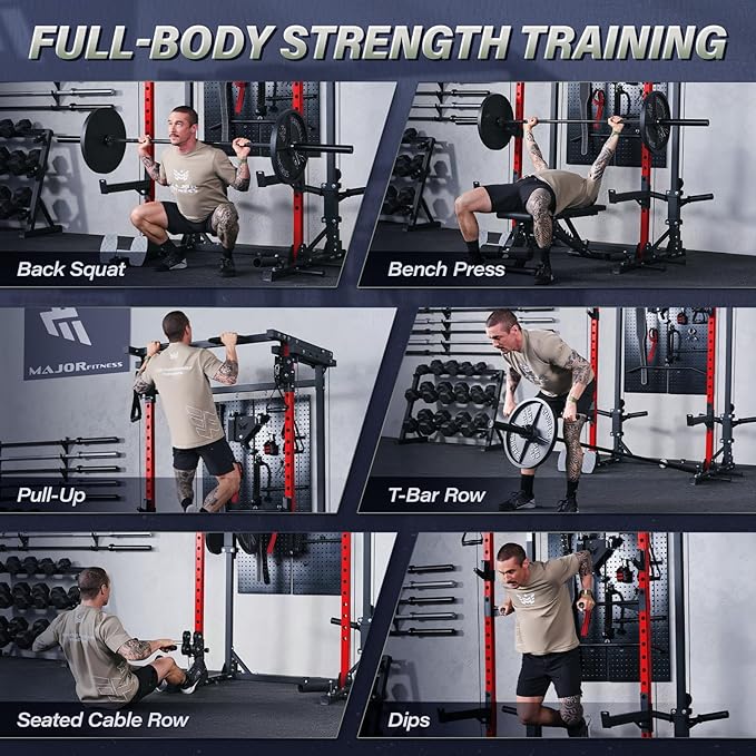 MAJOR FITNESS Drone3 Power Cage - Multi-Function Power Rack for Home Gym, Squat Rack with Pull-up Bar, Cable Crossover System, J-Hooks, for Strength Training, Heavy-Duty Steel Construction