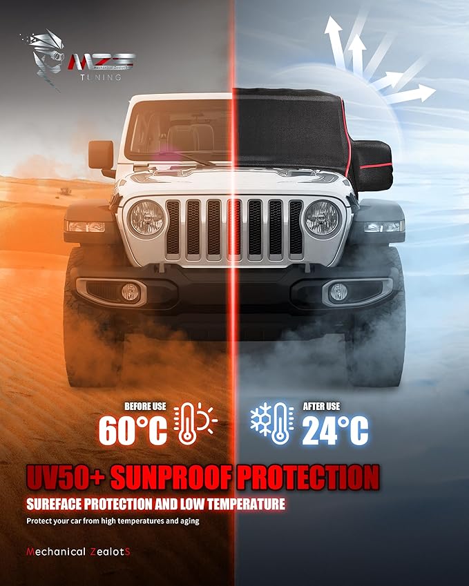 MZS Cab Cover Compatible with Gladiator JT 4 Door 2020-2026, 600D Waterproof Gladiator Cover with Driver Door Zipper 6 Gust Hook Car Half Cover Windproof Sun Snow Rain Scratch Protection Cover