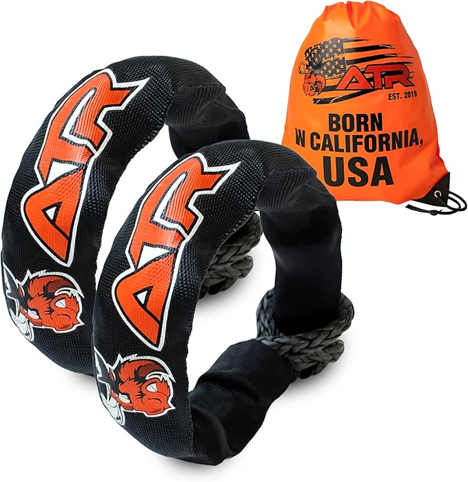 ATR Soft Shackles 1/2” x 24” (2 Pack, Black) – 41,200 lbs Synthetic Rope Recovery Shackles – Heavy-Duty UHMWPE Tow Connectors for Off-Road 4x4, Jeep, Truck, ATV, UTV