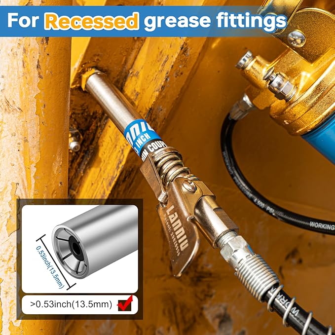 Grease Gun Coupler Kit - 12000 PSI Strong Lock Grease Coupler with 90 Degree Grease Coupler Adapter & Grease Needle Tip, Heavy Duty Lubrication Grease Gun Tips for All 1/8'' NPT Fittings