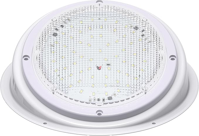 RV Trailer Camper 5th Wheel White 8.5" Round Scare Porch 12V LED Light 600 LM with Angled Bezel (LED Light with Angle Bezel)