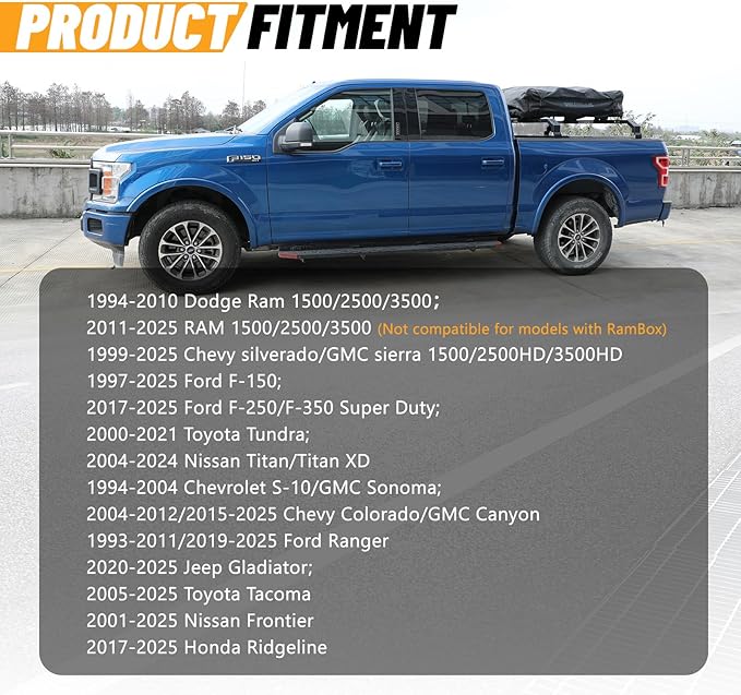 Universal Truck Bed Cross Bar for Full-Size and Mid-Size Trucks, Heavy-Duty Adjustable Cargo Support, Mounted on Inner Side of Truck Bed, Sold as Single Bar (Minimum 2 Bars Required for Use)