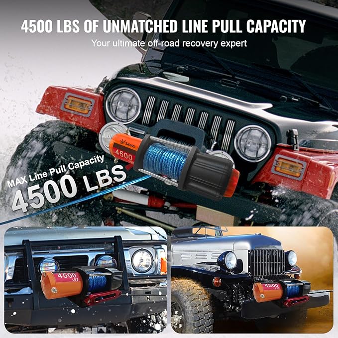 Electric Winch, Truck Winch, Waterproof Electric Winch Kit with Wireless Remote & Hawse Fairlead for Truck Jeep SUV Boat car (4500 lb)