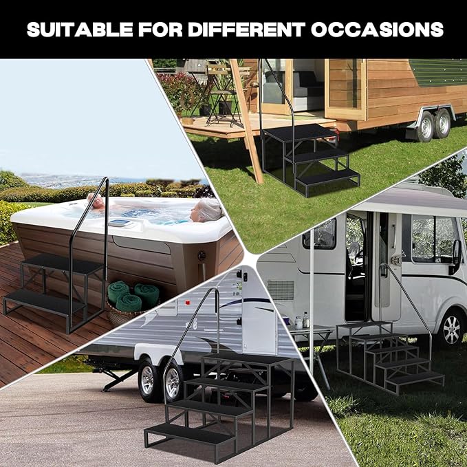RV Steps with Handrail, 5 Step RV Stairs 660 lbs Load Capacity, Step Ladder with Anti-Slip Panel, Mobile Home Stairs for Travel Trailers