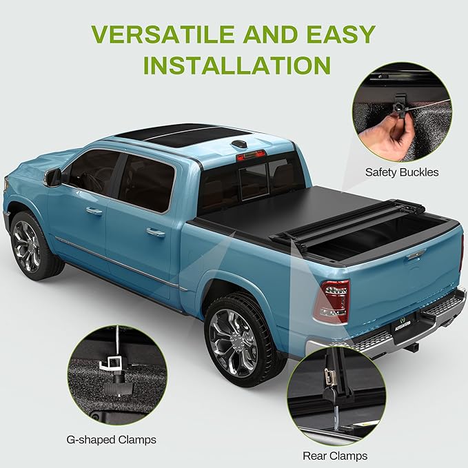 AUTOSAVER88 Soft Quad-fold Truck Bed Tonneau Cover Compatible with 2015-2025 Ford F-150 F150 (Excl. Raptor Series) 5.5ft Bed