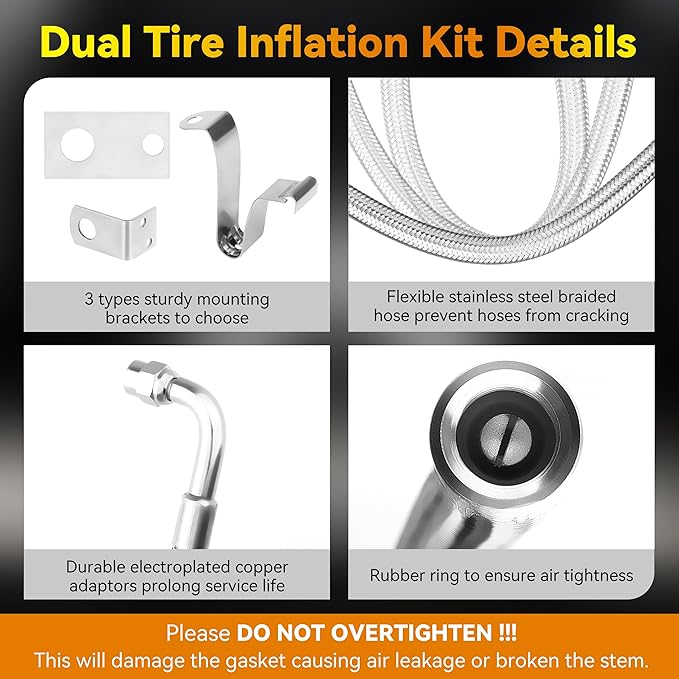 Dually Valve Stem Extenders Kit, Stainless Steel Braided Valve Stem Extension fits 16" to 19-1/2" Dual Wheels Tire Valve Extension for Most Cars Motorhome RVs Trailers Trucks