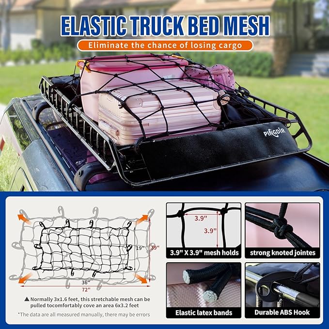 Roof Rack Basket 51" X 36" X 5" Rooftop Rack Cargo Carrier Universal, Waterproof Cargo Bag 44 * 35 * 16", Cargo Net with Attachment Hooks, 2 pcs Ratchet Strap,Roof Pedal