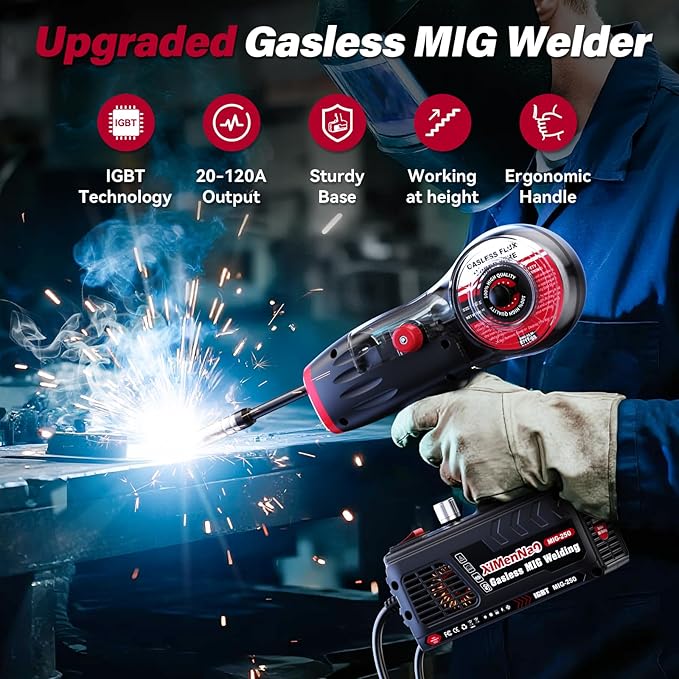 Portable MIG Welder Machine 110V: 120A Handheld Electric Welding Gun with IGBT Inverter - Flux Core Welding Machine - Hand Held Gasless Wire Feed Welding Equipment with 1 lb 0.030" Flux Core Wire