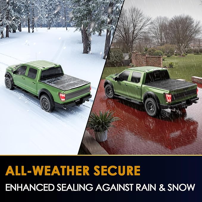 Low Profile Tonneau Cover Truck Bed for Ford F150 5.5 ft (67.1") 2015-2025, Fully Folded Vertical Clearance Hard Flip Fold Locking Drill-Free Install Waterproof Fiberglass Anti-Theft Security