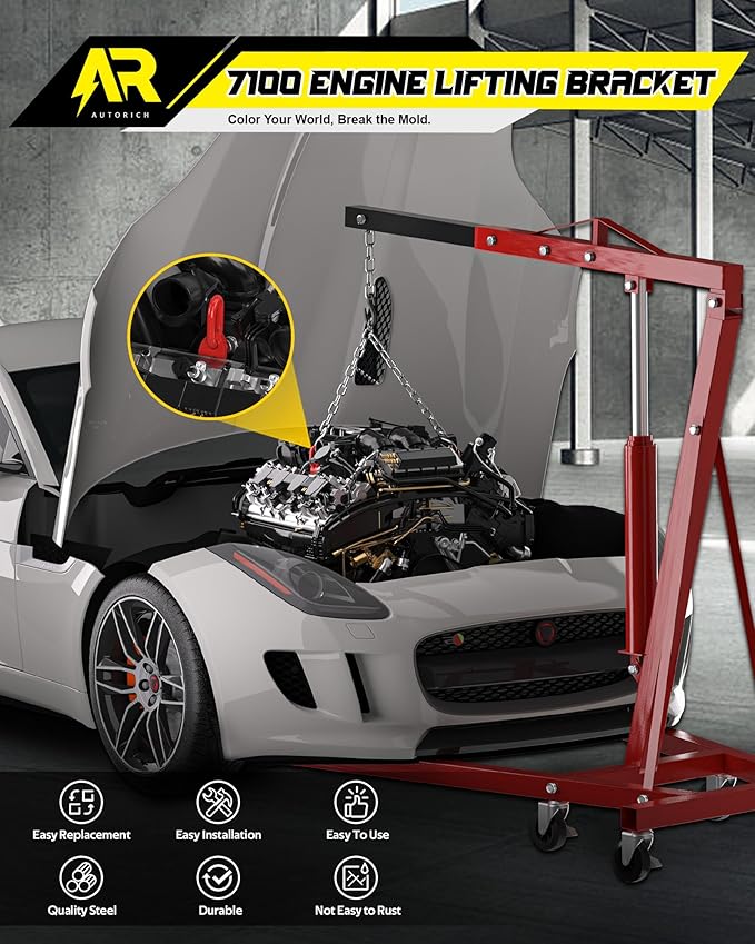 7100 Lifting Bracket Set for Engine - 4 Heavy-Duty Engine Lift Bracket 5500 Lb Capacity, Engine Support Bar for Lifting Slings and Load Levelers, Red