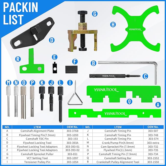 18pcTiming Tool for Ford, Engine Timing Tool Kit Camshaft Flywheel Locking Tools for Ford Fiesta Fusion Escape Mazda 1.4 1.6 1.8 2.0 Di/TDCi/TDDi ECOBOOST 1.6 Ti-VCT 1.5 1.6 VVT 2.5L Replace 303-1097