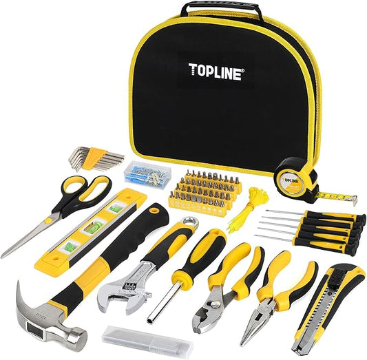 TOPLINE 208-Piece Basic Home Tool Kit with Easy Carrying Round Pouch, Household Hand Tools for Apartment, Home, Basic Tool Set, Perfect for DIY Projects, Home Maintenance