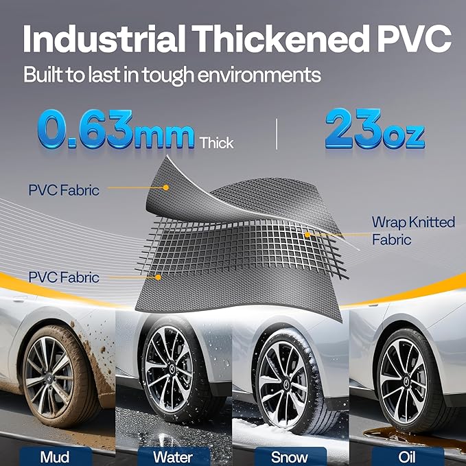 VIVOHOME Containment Mat (7'9" x 18') with Stay Put Corner, PVC Garage Floor Mats, Heavy Duty Garage Parking Mat with a Squeegee, Gray