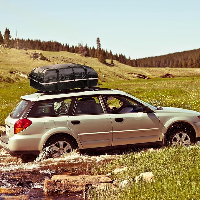 Kingfun Car Rooftop Cargo Carrier – Waterproof 20 Cubic Feet Car Roof Bag Fit All Vehicles with/Without Roof Racks, Includes Anti-Slip Mat, 8 Reinforced Straps & 6 Door Hooks, Luggage Locks（Black）