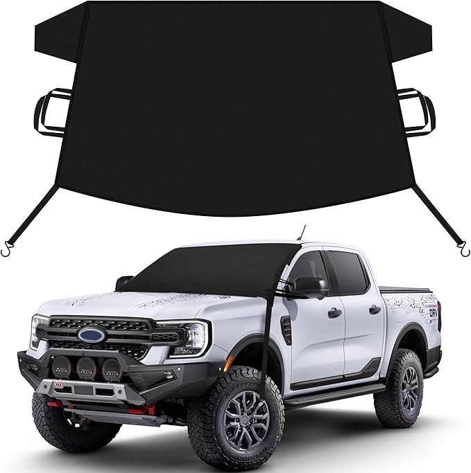 EcoNour Car Snow Cover Compatible for Ford Ranger | Windshield Cover for Ice and Snow with S-Hook Straps | Heavy-Duty 600D Oxford Winter Car Cover, Waterproof & Anti-Slip