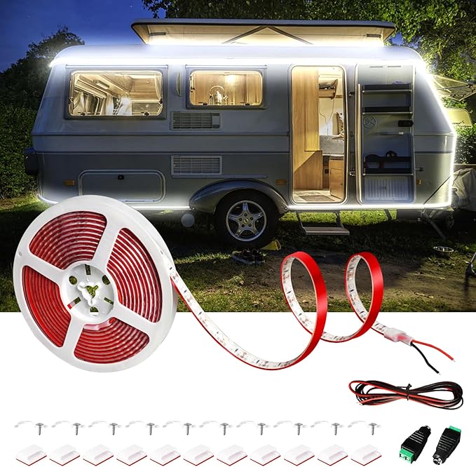 RV Awning Led Lights, 12V 16.4FT RV Outside Light, Waterproof Underglow Led Light Kit for Home Camper Motorhome Travel Trailer Concession Stands Food Trucks Strip Light, White