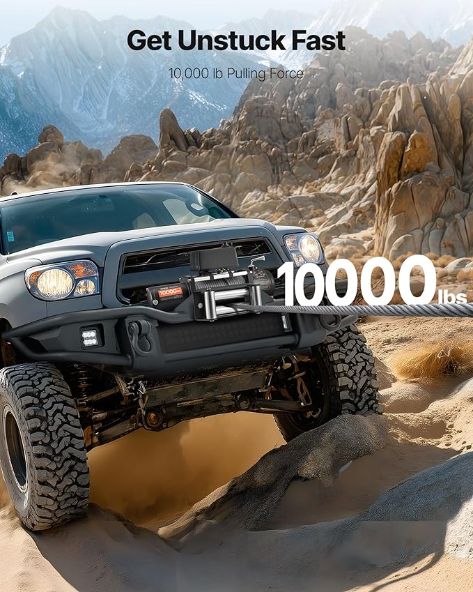 VEVOR Electric Winch, 10000 lbs Load Capacity, 12V DC Truck Winch with Φ21/64 in x 65 ft Steel Rope, Wireless & Wired Remote Control, IP55 Waterproof for Towing SUV Jeep Trailer Boat Off-Road Vehicle