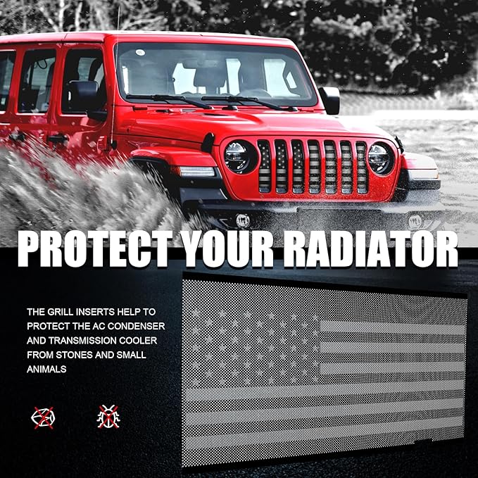 moveland Grill Insert with US Flag - Aluminum Alloy Mesh Grille Grid Insert Screen Compatible with Jeep Wrangler JL & Jeep Gladiator 2018 2019 2020 2021 2022 2023 2024