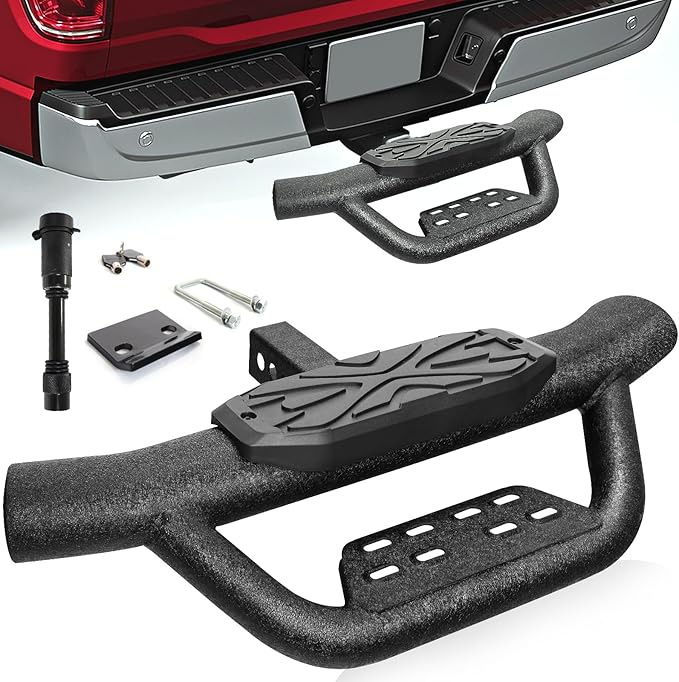 Double Layer Tow Hitch Step for 2" Hitch Receiver, Carbon Steel with Dual-Stage Black Powder Anti-Slip Trailer Hitch Step Universal Fit for Trucks SUV Car Van