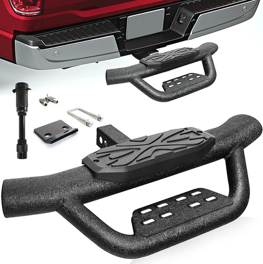 Double Layer Tow Hitch Step for 2" Hitch Receiver, Carbon Steel with Dual-Stage Black Powder Anti-Slip Trailer Hitch Step Universal Fit for Trucks SUV Car Van