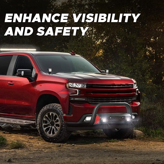 Bull Bar Fit for Chevy Silverado 1500/GMC Sierra 1500 2019-2025 with LED Light & w/License Plate Bracket DIY Paintable Truck Front Bumper Brush Push Bar Front Grille Guard Protector