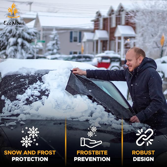 EcoNour Windshield Cover for Ice and Snow | Enhanced 600D Oxford Fabric Windshield Cover for Any Weather | Water, Heat & Sag-Proof Car Windshield Snow Cover | (69 x 42 inches) (Pack of 2)