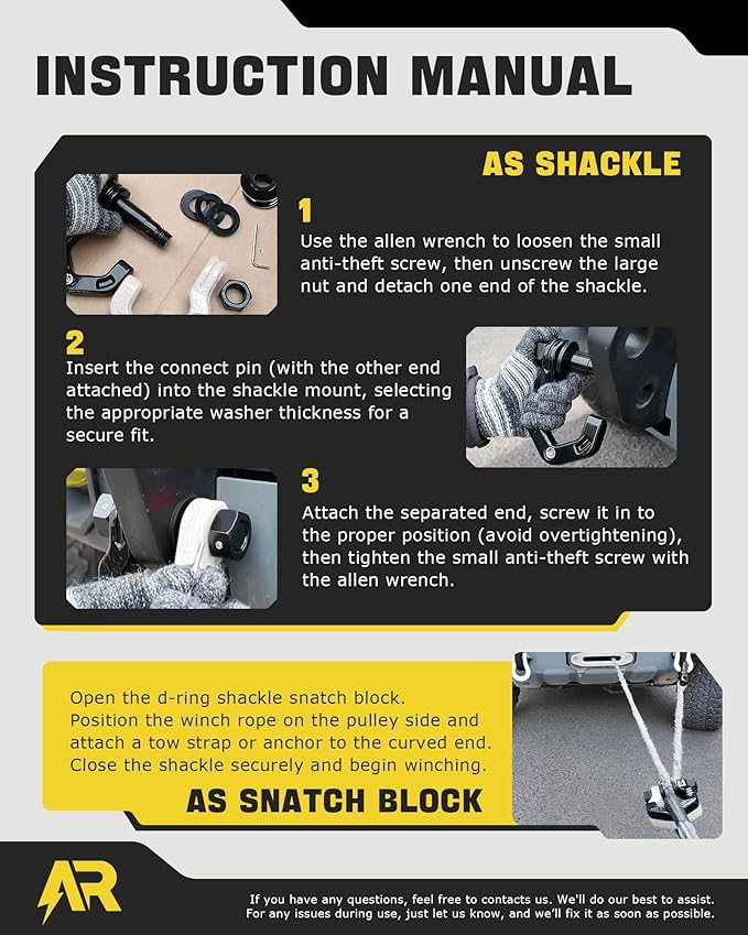 Snatch Block Separate Shackle, 3/4" D Ring Shackle with Pulley, 57320lbs Break Strength, Towing Winch Snatch Block for Off Road Vehicle Recovery, Black White 1-Pack