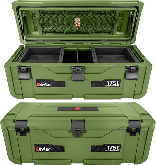 SRX-175 Overlanding Cargo Case – 175L Waterproof Storage Box for Camping, Off-Road & Truck Bed Gear – Heavy-Duty Lockable Storage with Gas Strut Lid, Stackable Design & Interior Organizer Tray (Green)