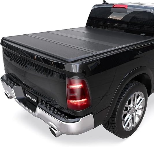 Fiberglass Quad Hard Tonneau Cover Compatible with 2002-2025 Dodge Ram 1500 Classic & New Body/Ram 2500 3500 (w/o Ram Box)-6.5 FT Bed On Top 76.3 inch Truck Bed Cover
