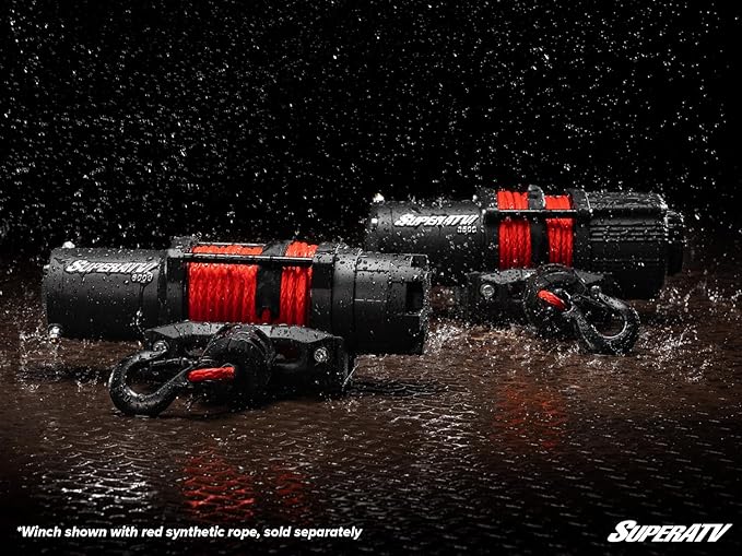 SuperATV 6000 lb Black Ops Winch with Heavy Duty Winch Mounting Plate for 2016 Polaris RZR XP Turbo/RZR XP 4 Turbo | Complete RZR Winch Kit Ready for Install