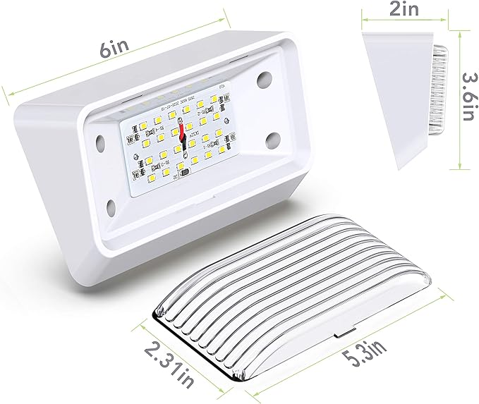 Leisure LED RV Exterior Porch Utility Light - 12v 280 Lumen Lighting Fixture. Replacement Lighting for RVs, Trailers, Campers, 5th Wheels. White Base, Clear and Amber Lens Included (White, 2-Pack)