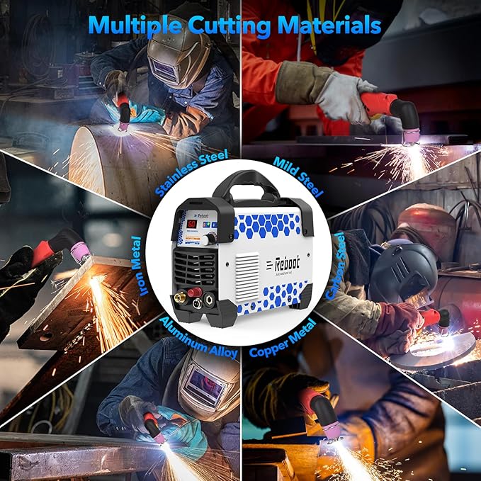 Reboot Plasma Cutter, 2025 Upgraded 60Amps Cutter Machine with 120/240V Dual Voltage DC Inverter IGBT 1/2 Inch Clean Cut for Beginners DIY and Small Business Projects