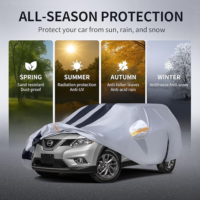 10 Layers Car Cover Custom Fit for Nissan Rogue 2007-2026 100% Waterproof All Weather Automobiles, Gift with Towel, Heavy Duty Car Covers for Rain Sun UV Protection with Door Zipper.