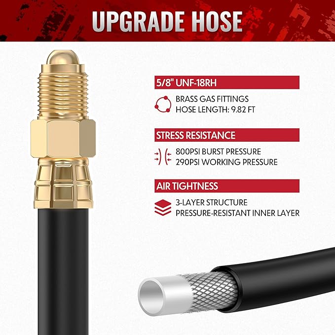 bestarc Argon CO2 Regulator Gauges Gas Welding with 9.8FT Gas Hose, CGA580 Inlet Connection, 0-4000PSI Input Pressure for MIG and TIG Welding