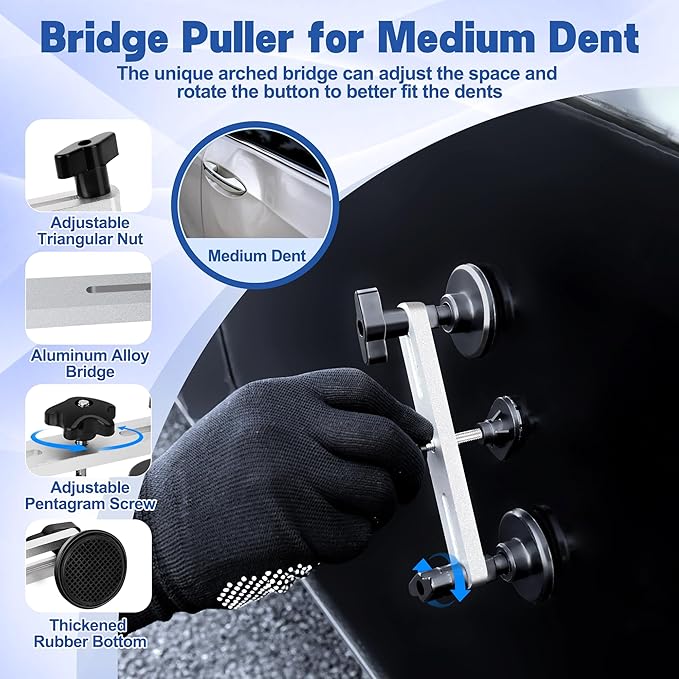 Car Dent Puller Kit, 140 PCS Paintless Dent Removal Kit with T-bar Dent Puller, Bridge Puller, Dent Lifter, Suction Cup Puller. Dent Remover Tool for Car Dents, Hail Damage, Door Ding Repair