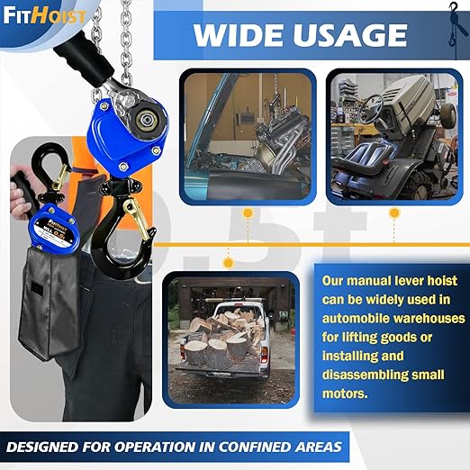 1/2Ton Chain Hoist (2-Pack) 1100Lbs Capacity 10ft Lift Small Come Along Alloy Steel G80 Chain 2 Heavy Duty Hooks, Manual Lever Chain Hoist for Garages Warehouse Automotive Machinery