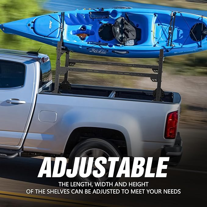 Universal Truck Bed Racks Compatible with Silverado/Sierra/Ram/Ford F-Series/Tacoma/Tundra/Titan/Frontier/Colorado/Canyon/JT/Ranger/Maverick, Adjustable Ladder Cargo Rack