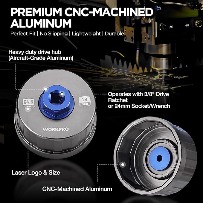 WORKPRO Oil Filter Wrench for Toyota Lexus..., 64mm 14 Flute Precision CNC Machined Aluminum Oil Filter Removal Tool for Toyota Camry, Tundra, Tacoma, 4Runner, RAV4 and More