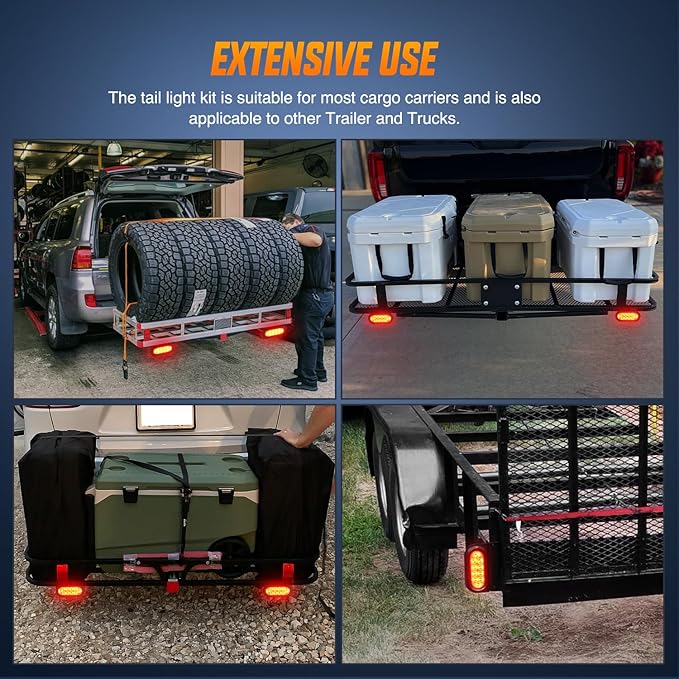 Nilight Hitch Cargo Carrier Oval Light Kit 2PCS 6Inch Red w/Flush Mount Grommet Bracket Harness Waterproof Stop Turn Signal Tail Lights for Luggage Bike Rack Truck Trailer