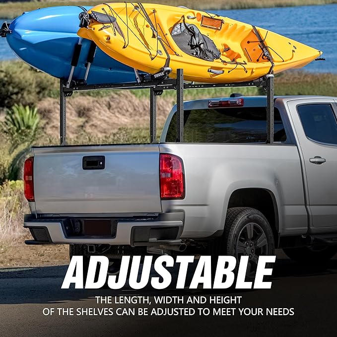 Adjustable Truck Bed Racks Compatible with Tacoma/Tundra/Silverado/Sierra/Ram/Ford F-Series/Titan/Frontier/Colorado/Canyon/JT/Ranger/Maverick, Universal Ladder Cargo Rack