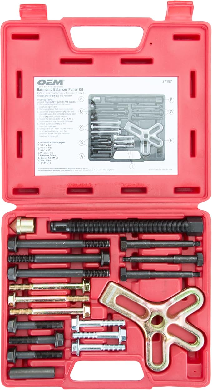 OEMTOOLS 27187 Harmonic Balancer Puller Kit, Removes Harmonic Balancers, Dampers, Pulley Puller, Puller Tool for Use with GM 3300 & 3800 V6 Engines, Includes Metric and SAE Bolts