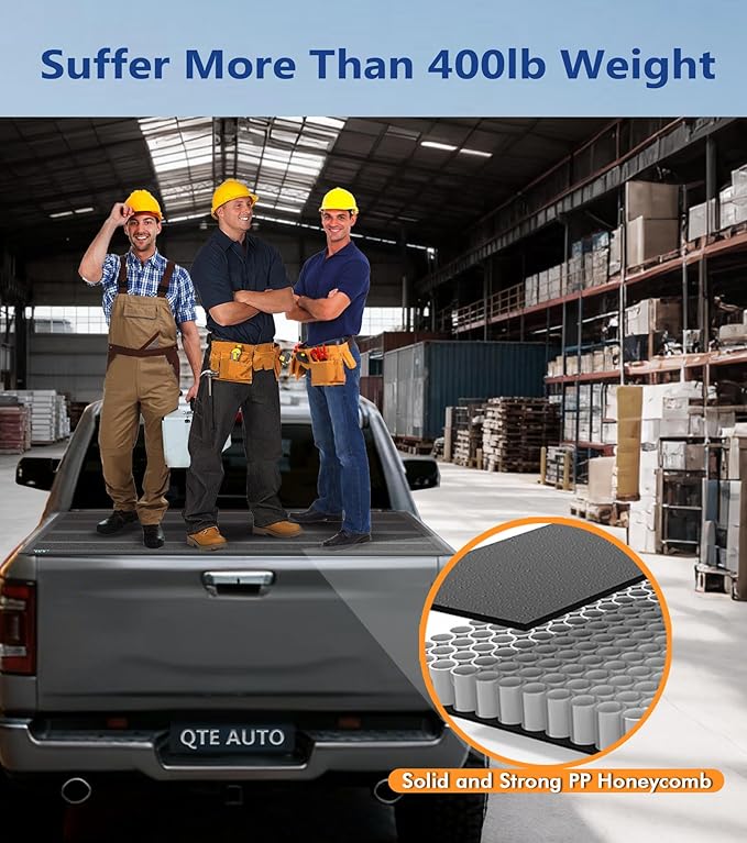 PM Auto Hard Quad-Fold Aluminum Tonneau Cover Compatible with 2017-2022 Ford F-350 Super Duty, All Weather Protection Truck Bed Cover Fits 6'10" (82") Bed