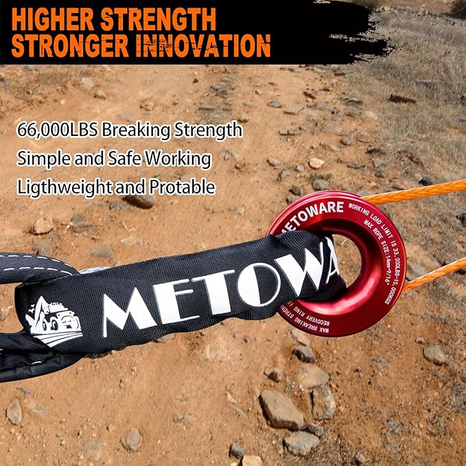 METOWARE Snatch Block Ring, Winch Pulley with 2PC 1/2'' Soft Shackle, 3" X 8' Tree Saver Strap Recovery Kit for Off-Road Sailing UTV, ATV, Trucks