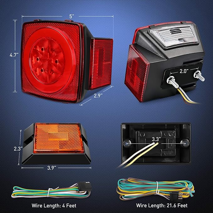 Nilight 2PCS Square LED Trailer Light Kit with Halo Glow Submersible LED Stop Turn Tail Side Marker Clearance License Light for 12V Trailer Boat Camper RV Trucks Snowmobile (TL-41)