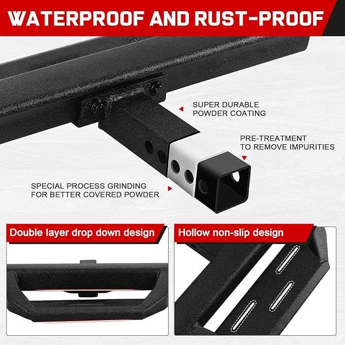 Double Layer 2" Receiver Truck Hitch Step, Carbon Steel with Dual-Stage Black Powder, Anti-Slip Trailer Hitch Step, Universal Fit for Trucks Car Van SUV