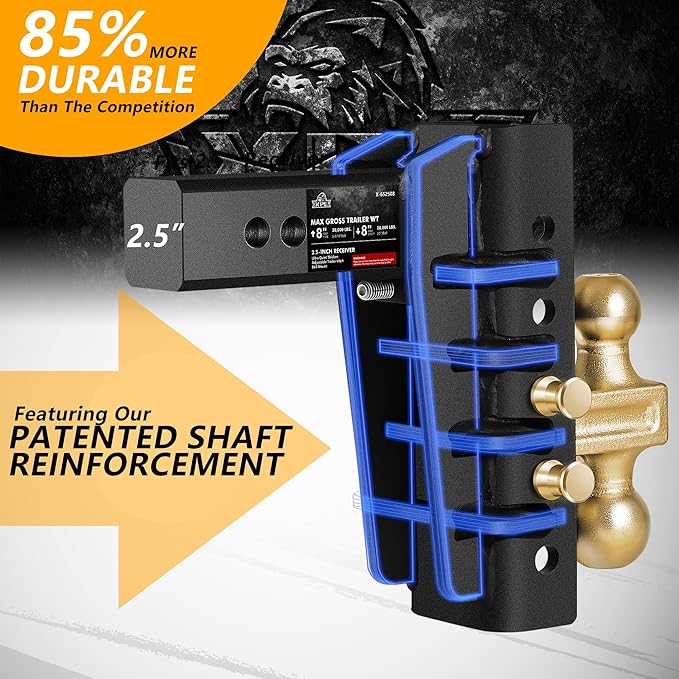 Adjustable Trailer Hitch Fits 2.5-Inch Receiver,8-Inch Drop/Rise,2"&2-5/16" Ball Hitches with 28,000 LBS GTW for Heavy Duty Truck,Solid Ball Mount,BLK,652508-3