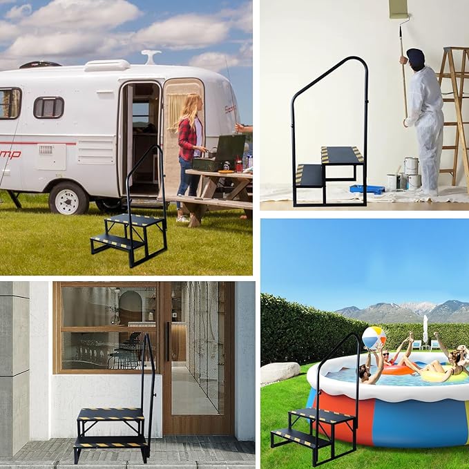 2 Step RV Steps with Handrails Ladder,Steps for Home,400 LBS Hot Tub Outdoor Steps,RV Stairs,Camper Steps Portable Stairs for Mobile Home