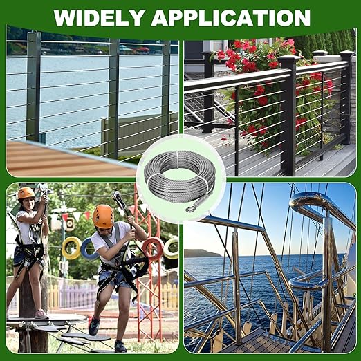 1/2" Stainless Steel Cable 100FT, 7x19 Strands Wire Rope Cable, 23000 lbs Breaking Strength, Stainless Steel Wire with M12 Clips Clamp and Thimbles for Dock, Boat Lift Cable, Winch Cable