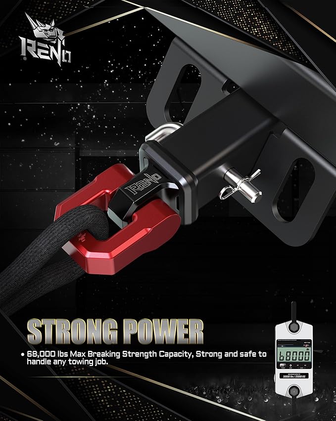 RENO 3/4" D Ring Shackle, 68,000 lbs Break Strength with 7/8" Inch Pin Universal Use with Tow Strap Winch for Off-Road Truck ATV UTV SUV Recovery Towing Trailer (Aluminum, 2 Pack, Red)