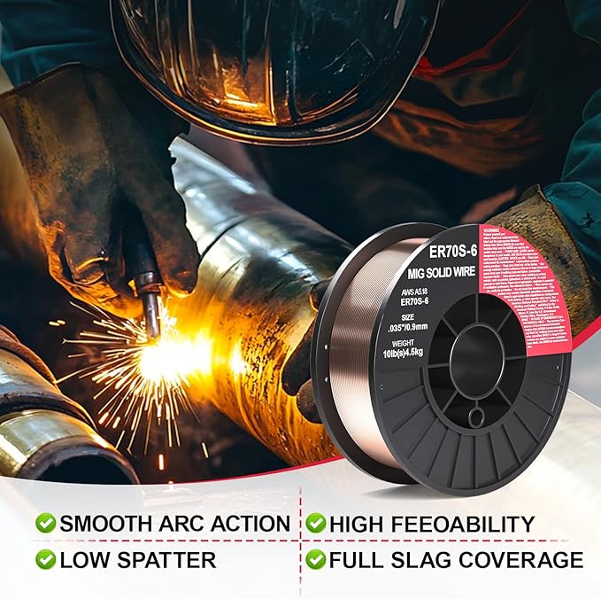 ER70S-6 .035-Inch on 10-Pound Spool Carbon Steel Mig Solid Strong ABS Plastic Spool Welding Wire For All Position Gas Welding (0.035-Inch10 LB)
